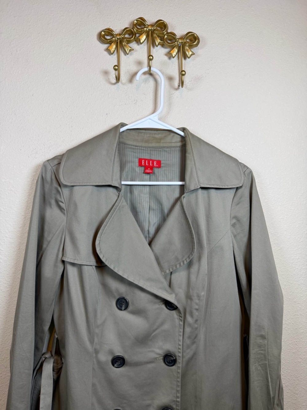 ELLE Gray Peplum Lightweight Double-Breasted Trench Coat with Skirt. Size M - Picture 3 of 6